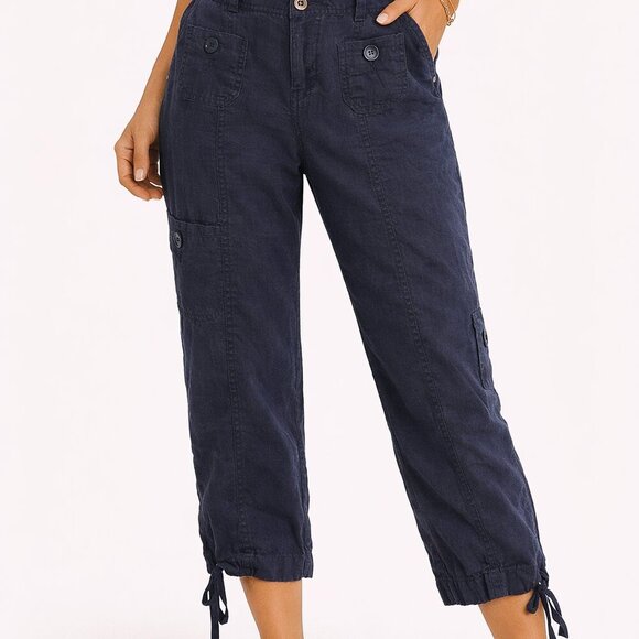 Anthropologie Pants - Anthro Hei Hei Linen Cargo Pants 4 Navy Cropped Drawstring